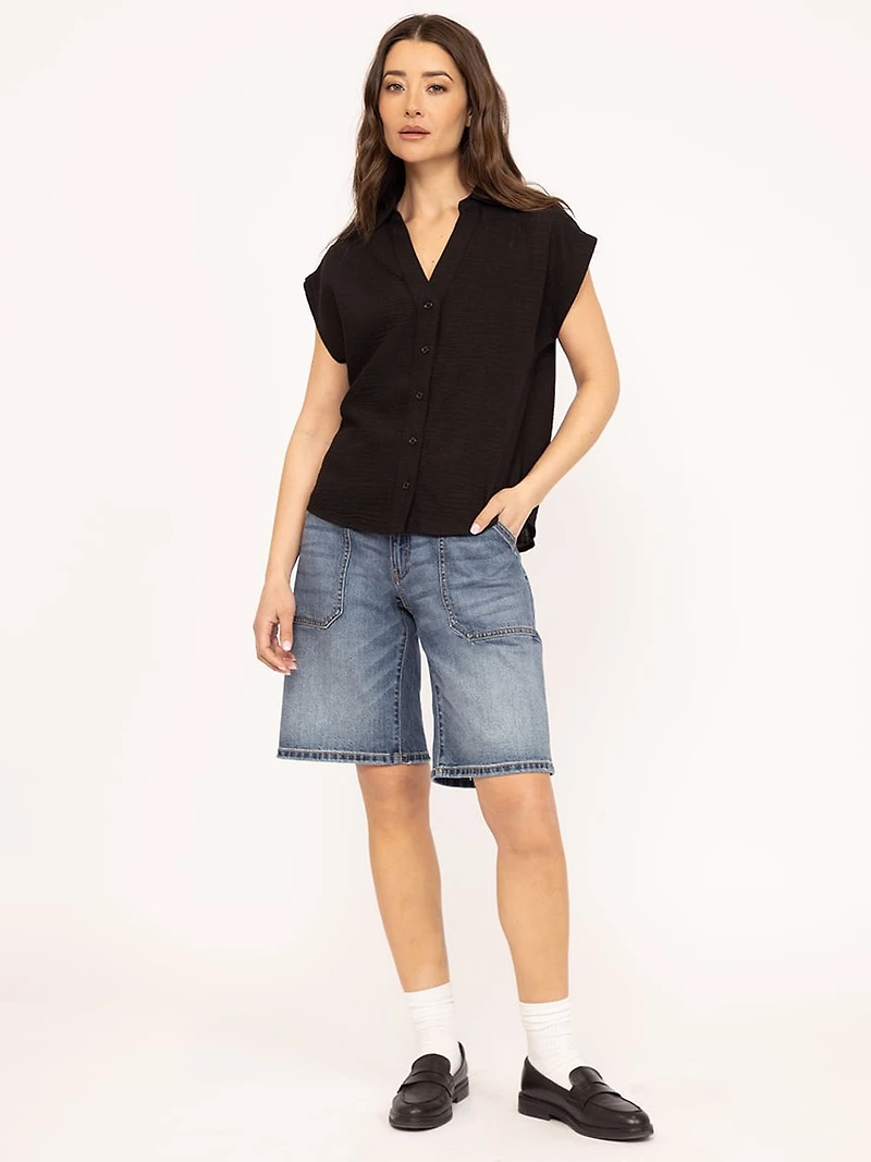 v-neck linen textured top