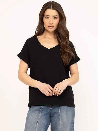 v-neck double gauze top
