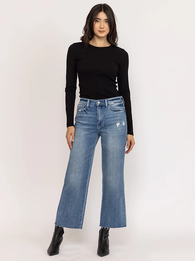 high rise slim wide leg jean