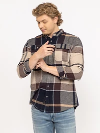 plaid flannel shirt with flap pockets