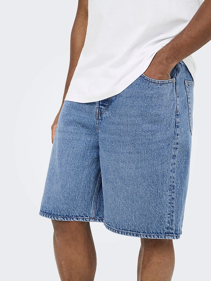 five baggy denim shorts