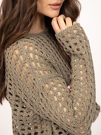 open weave crew neck sweater