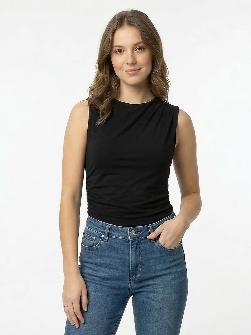 high neck ruched tank