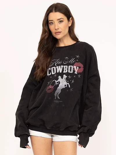 kiss me cowboy oversized crewneck