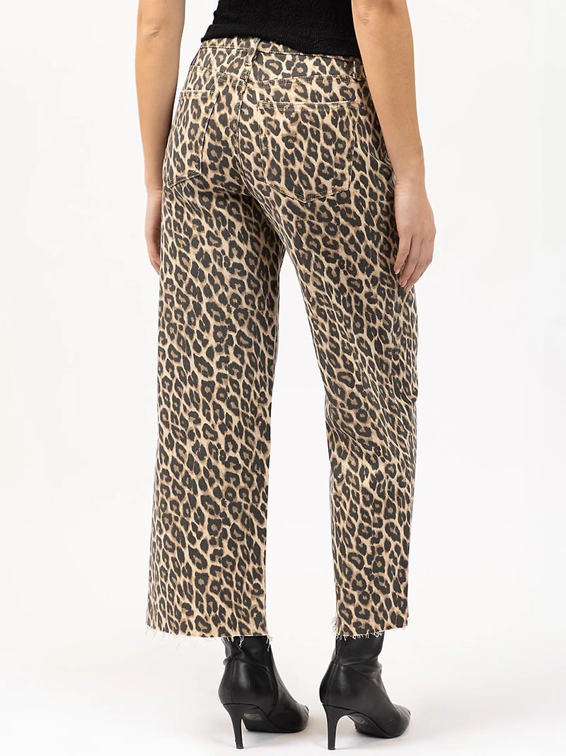 leopard print cropped wide leg jean