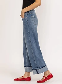 mid rise studded wide leg jean