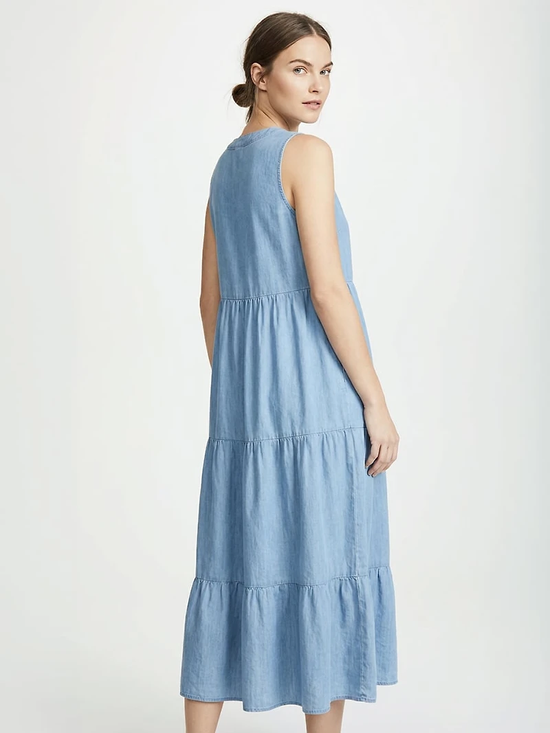 long tiered chambray dress