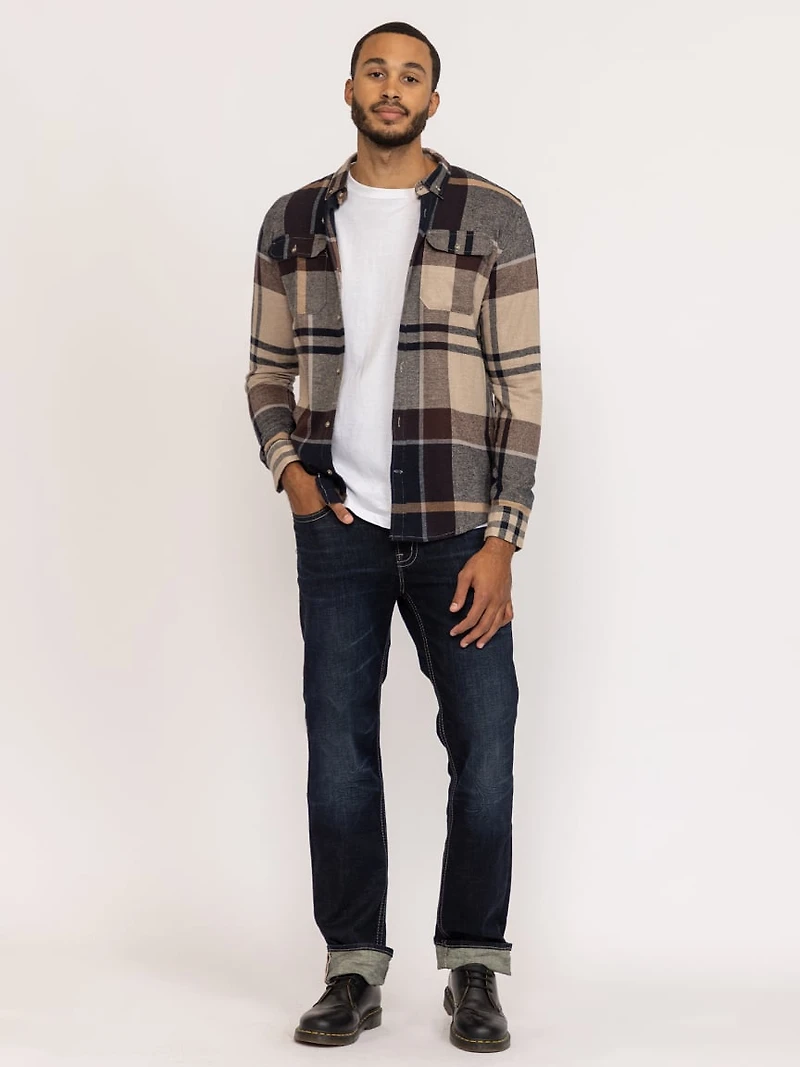 plaid flannel shirt with flap pockets