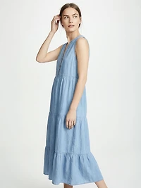 long tiered chambray dress