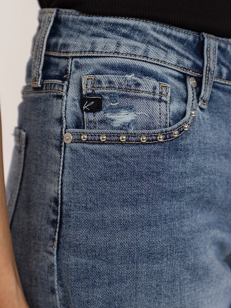 mid rise studded wide leg jean