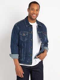 luke dark authentic denim trucker jacket
