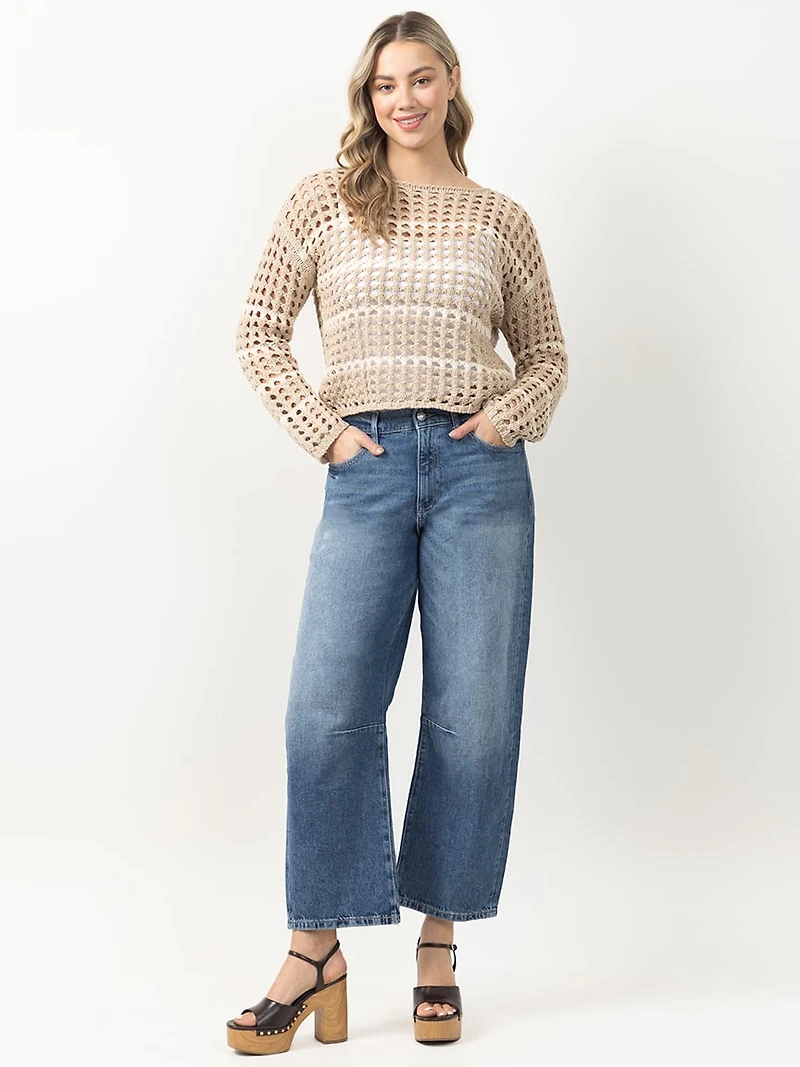 stripe open weave sweater