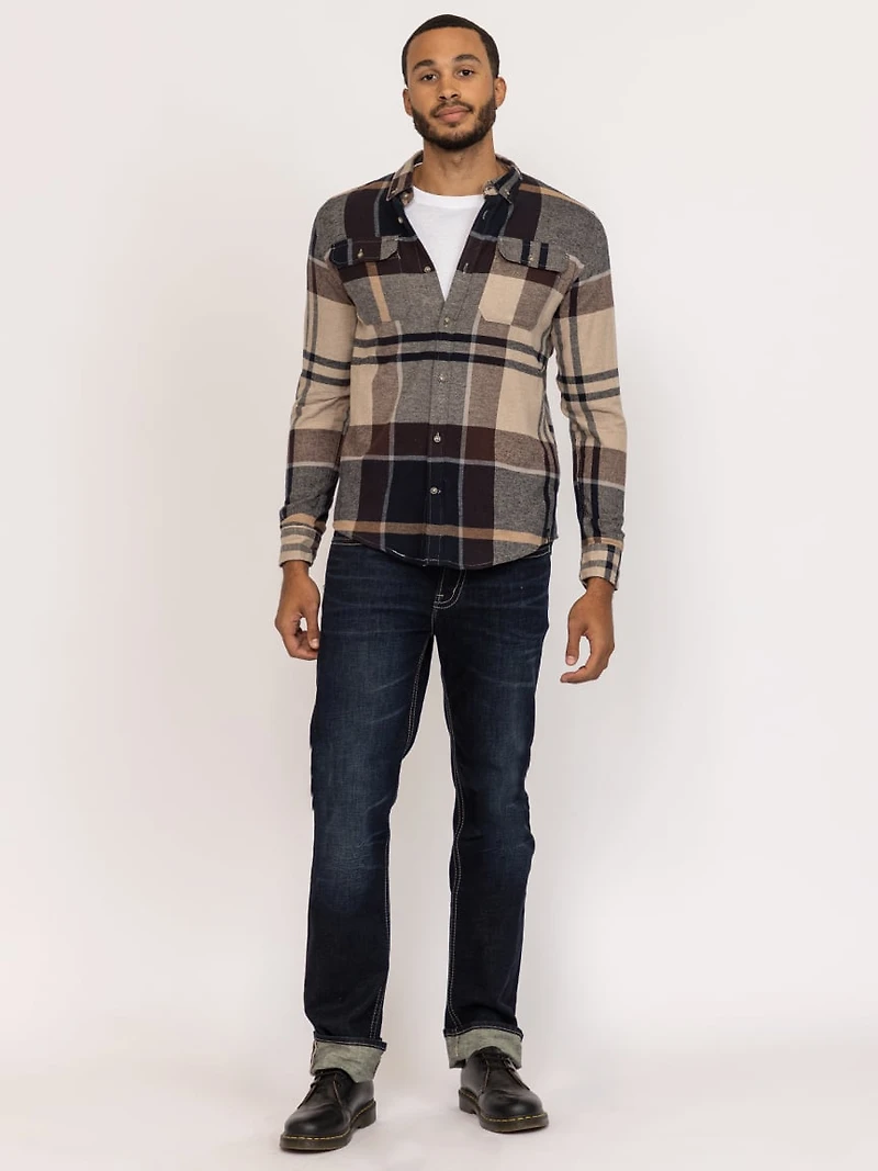 plaid flannel shirt with flap pockets