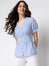 Short-sleeve fitted blouse