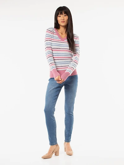 Long-sleeve ftted knit pullover sweater