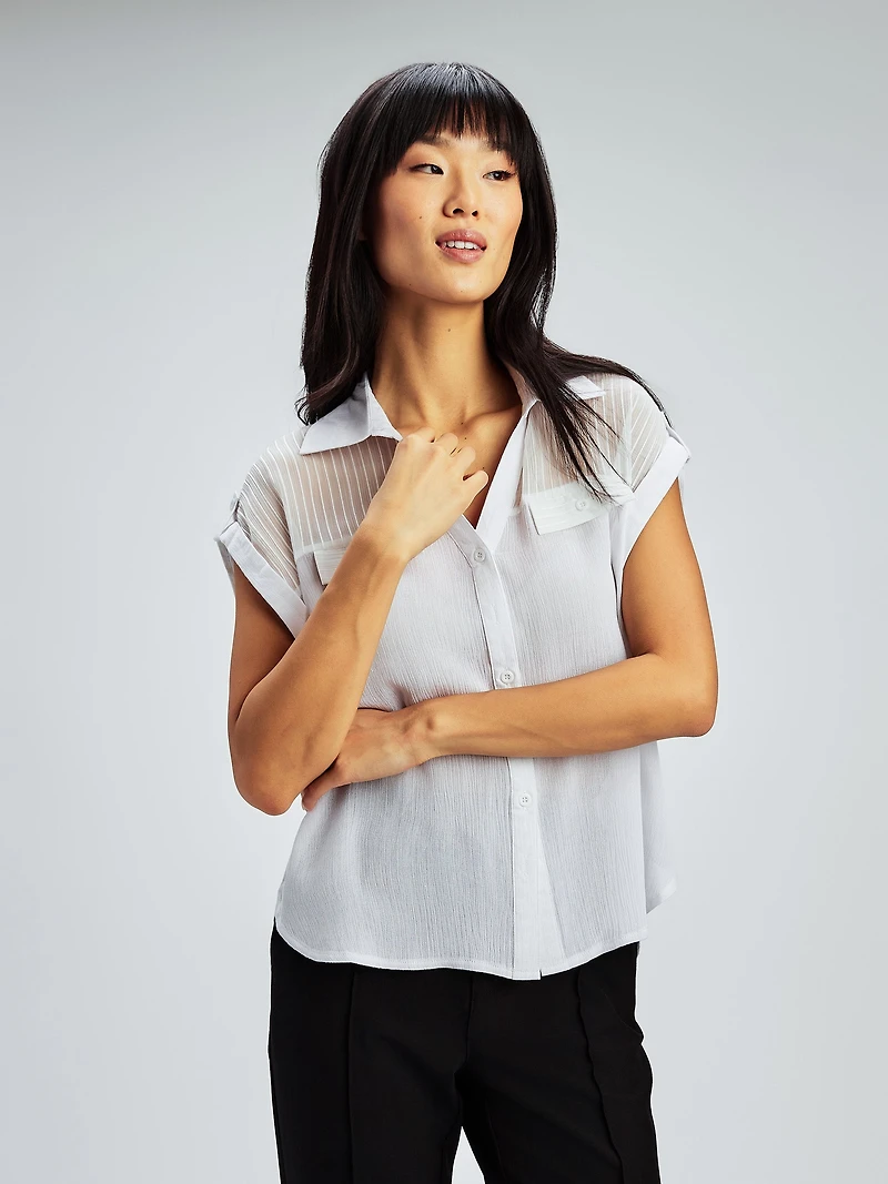 3/4-sleeve loose blouse with buttons