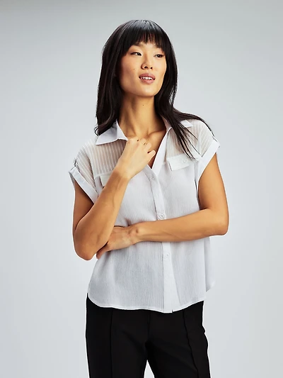 3/4-sleeve loose blouse with buttons