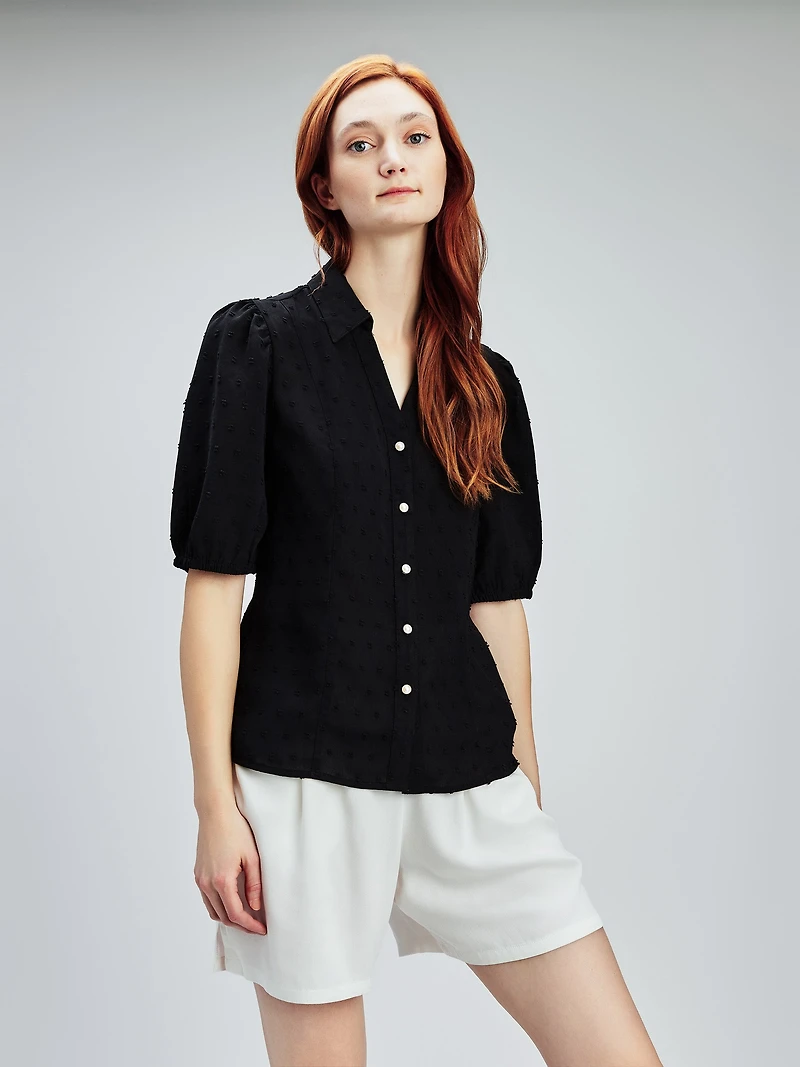 Blouse ajustée à manches 3/4 avec boutons