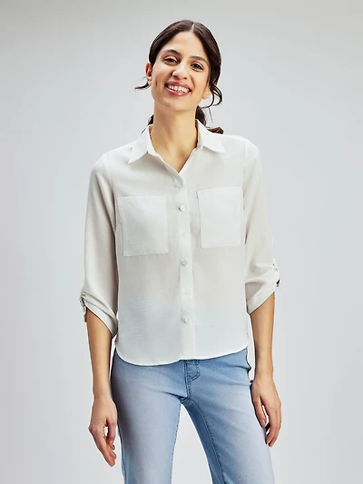 3/4-sleeve semi-fitted tunic with buttons