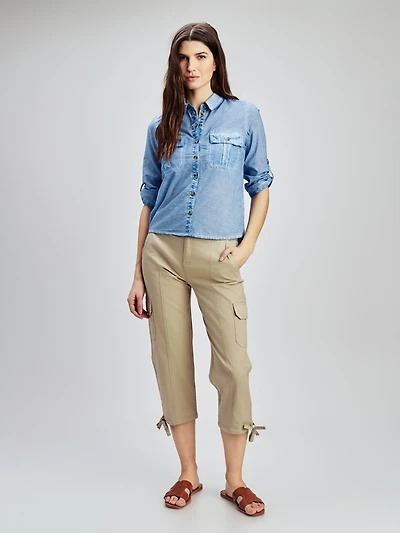 3/4-sleeve semi-fitted tunic with buttons