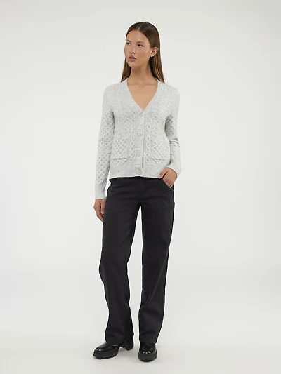 Long-sleeve semi-fitted knit cardigan