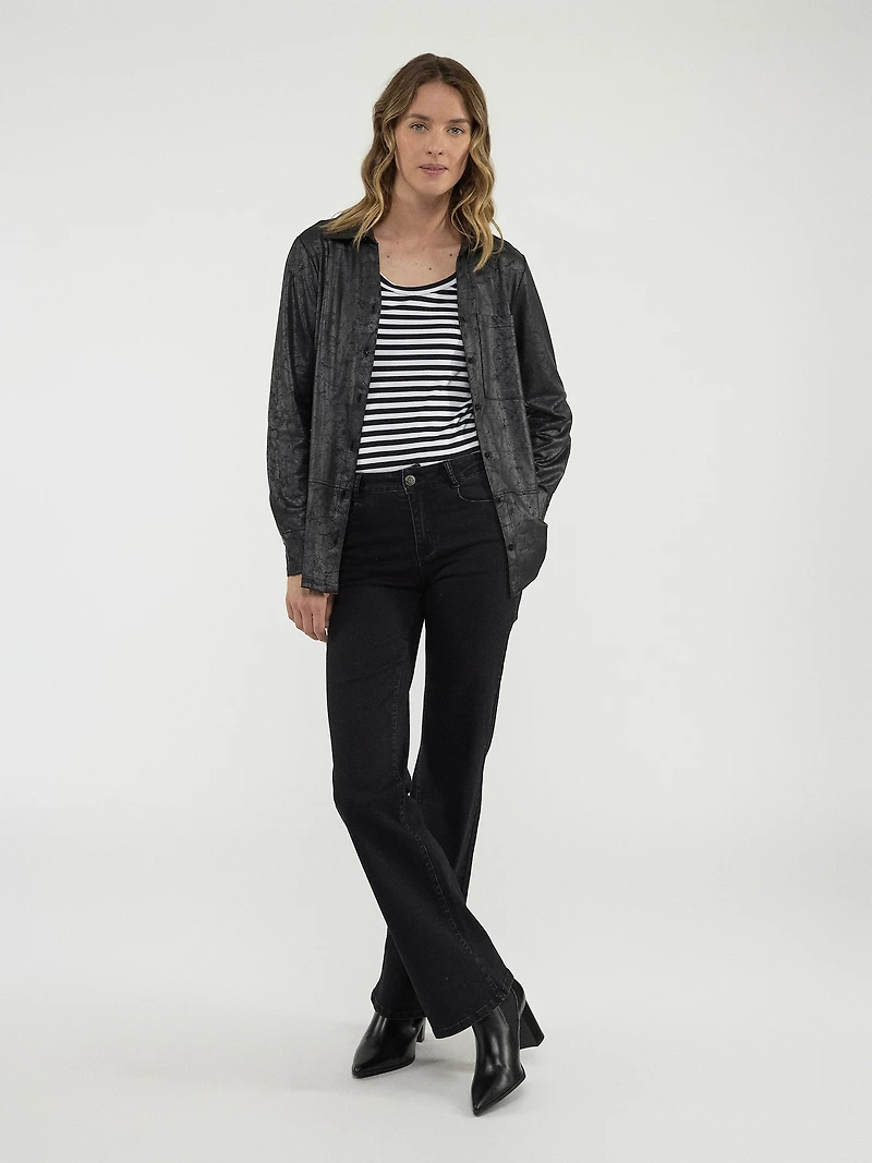 Long-sleeve loose blouse with buttons
