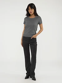 Short-sleeve semi-fitted pullover sweater