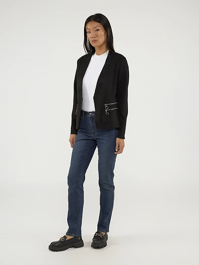 Long-sleeve knit semi-fitted vest