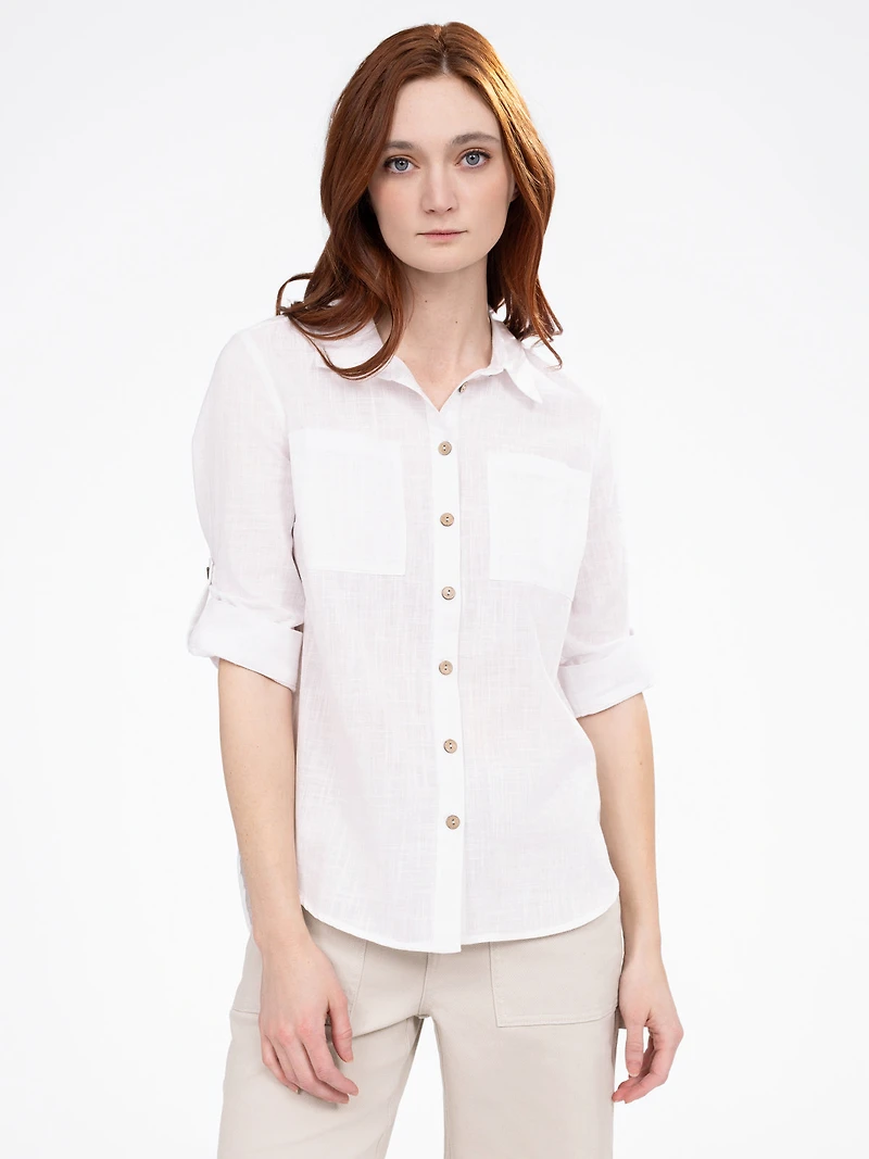 Long-sleeve loose blouse with buttons