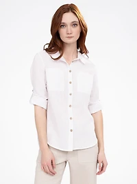Long-sleeve loose blouse with buttons
