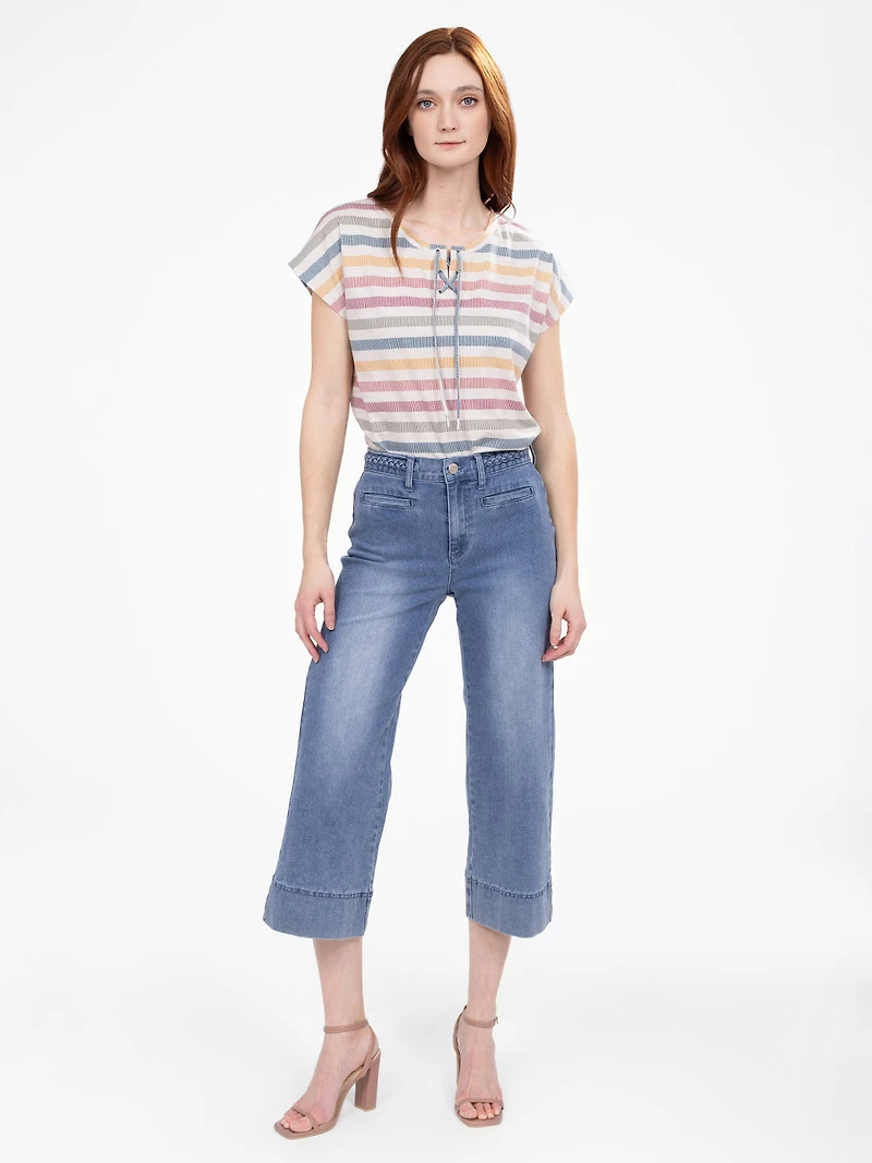 Wide-leg denim capri