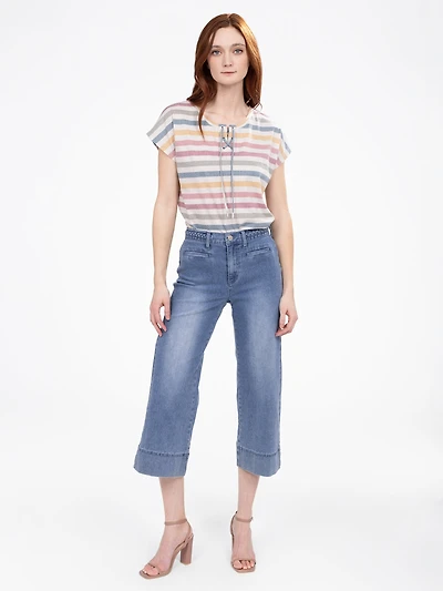Wide-leg denim capri