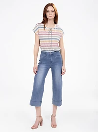 Wide-leg denim capri