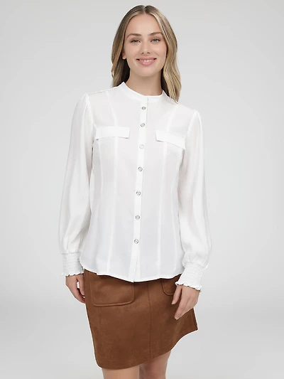 Long-sleeve semi-fitted blouse with buttons