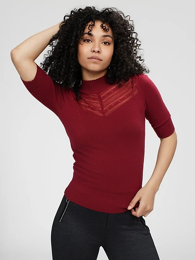 Short-sleeve fitted pullover sweater