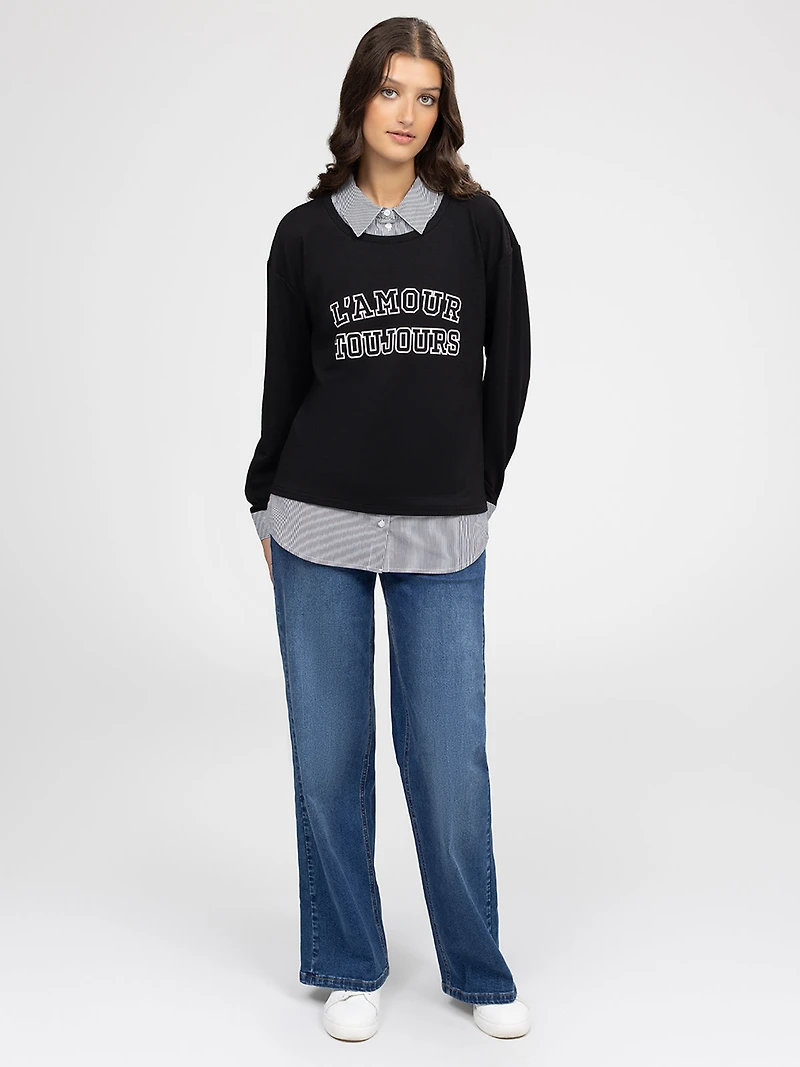 Long-sleeve semi-fitted t-shirt