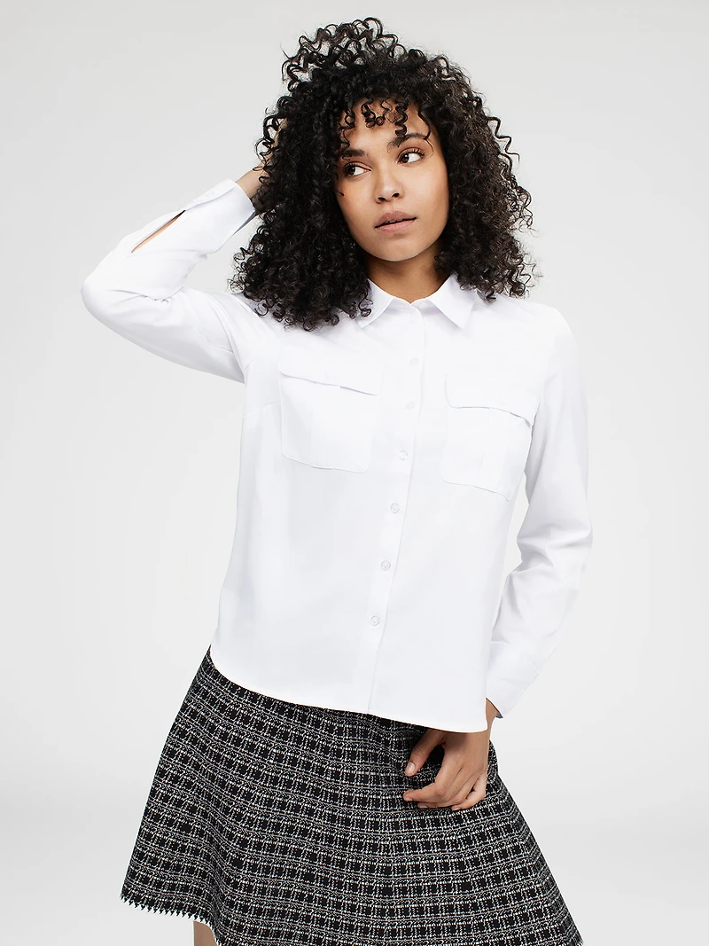 Long-sleeve semi-fitted blouse with buttons