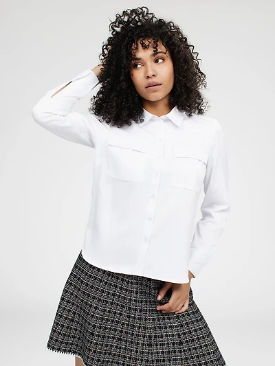 Long-sleeve semi-fitted blouse with buttons