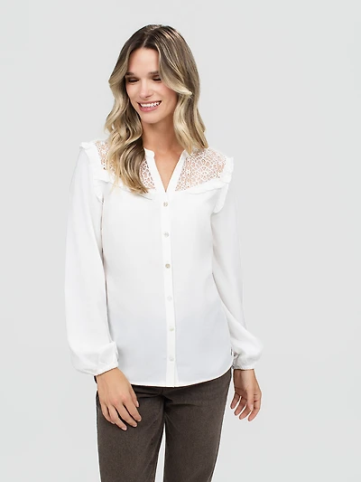 Long-sleeve blouse with buttons