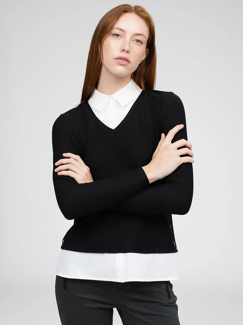 Long-sleeve semi-fitted t-shirt