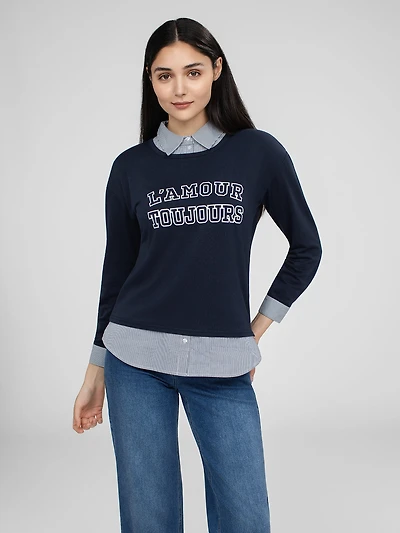 Long-sleeve semi-fitted t-shirt