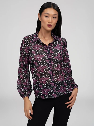 Long-sleeve blouse with buttons