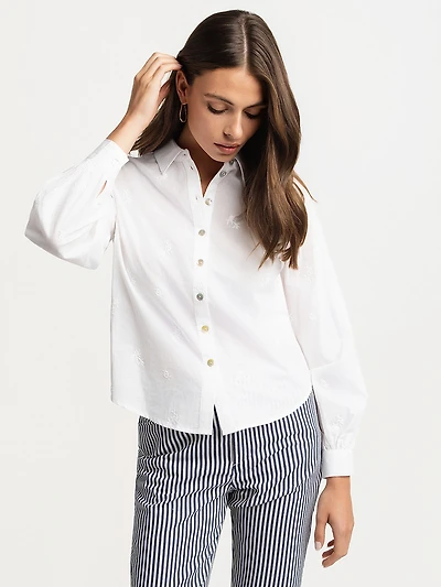 Long-sleeve blouse with buttons