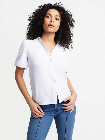 3/4-sleeve loose blouse with buttons