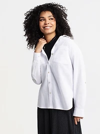 Long-sleeve loose blouse with buttons