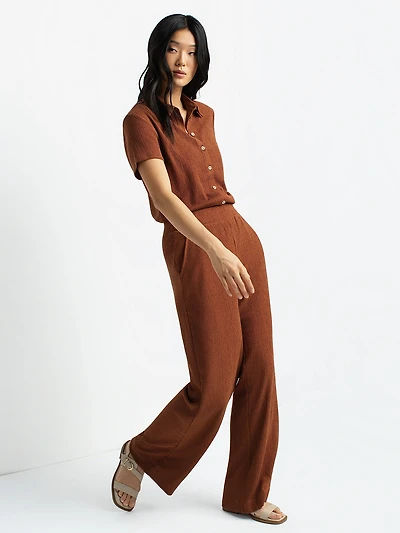 Wide-leg casual pull-on pants