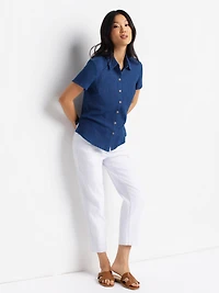 Short-sleeve blouse with buttons