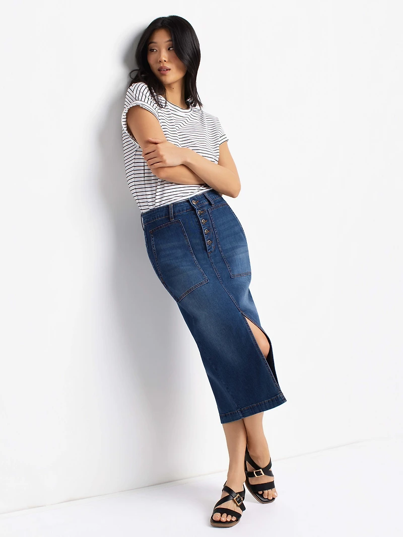 Denim midi skirt