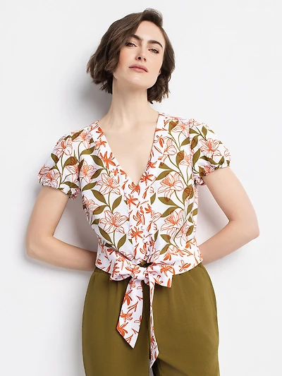 Short-sleeve button-front blouse