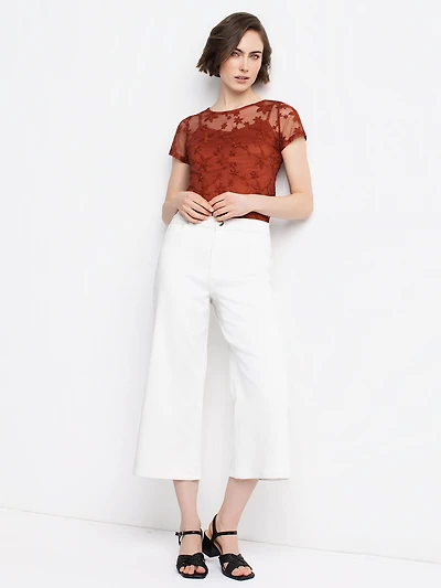 Wide-leg denim capri pants